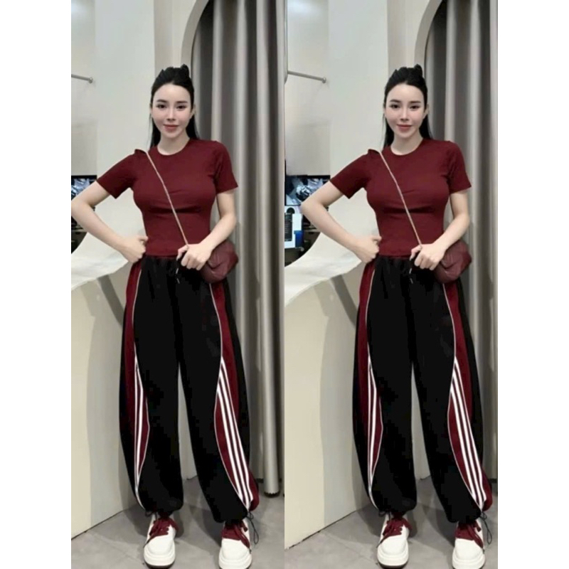 Set Bộ Áo Thun Quần Phối Sọc