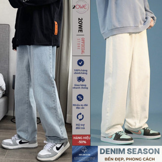 Quần jean nam trắng baggy suông rộng SR01 dáng đứng vải jean bò xanh cao cấp 20We xu hướng 2025