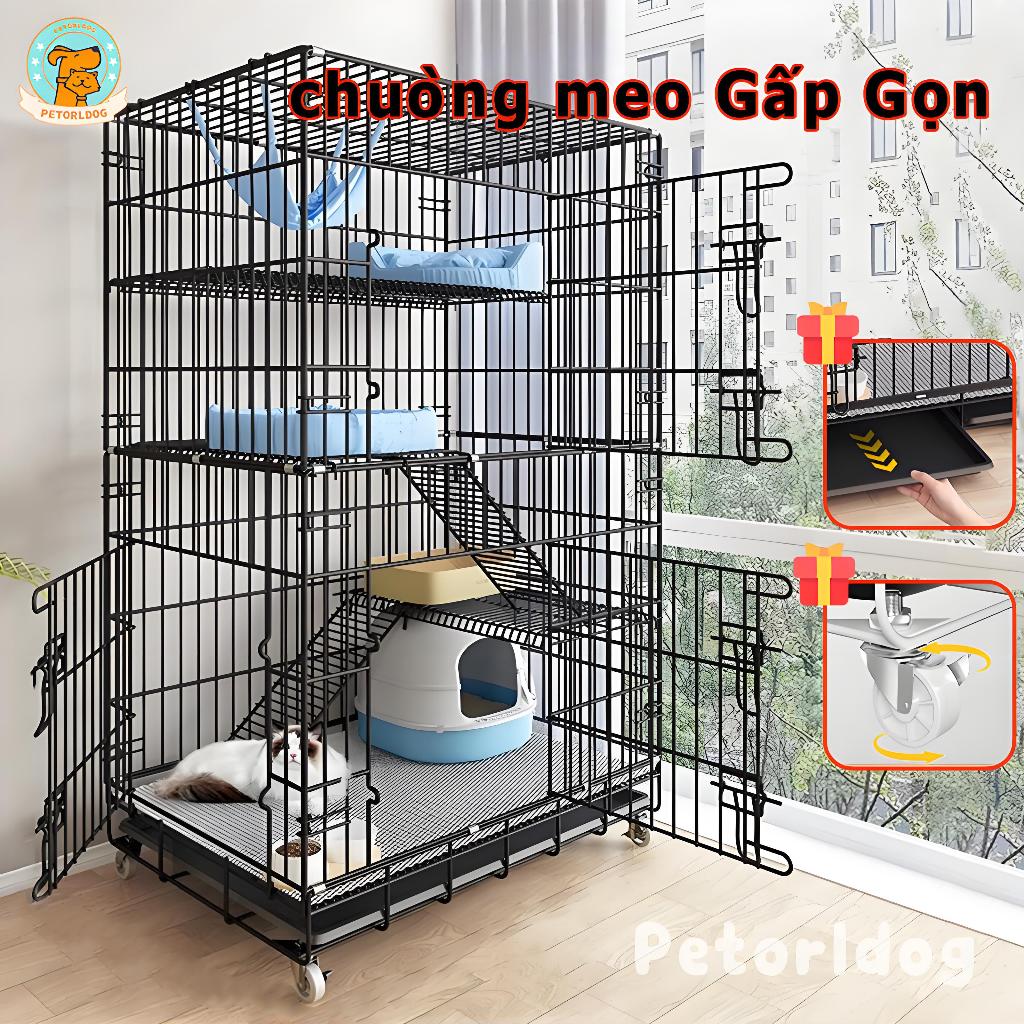 Chuồng mèo 3/4 tầng Chuồng mèo Gấp Gọn Lồng mèo Lồng chuồng chó mèo giá rẻ tặng khay giá rẻ