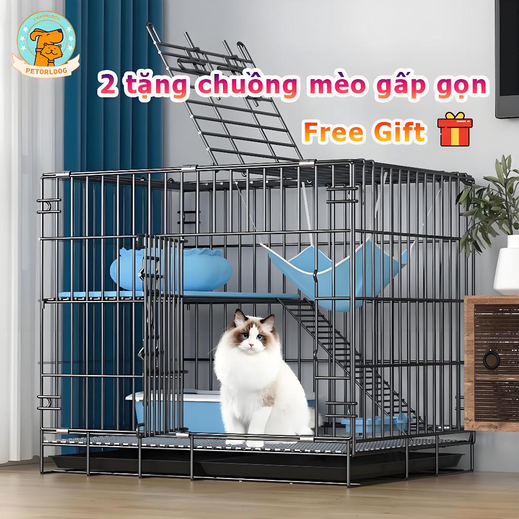🐱Petorldog🐶 chuồng mèo, chuồng mèo sơn tĩnh điện gấp gọn lồng mèo 2 lớp đủ kích thước M, L, XL