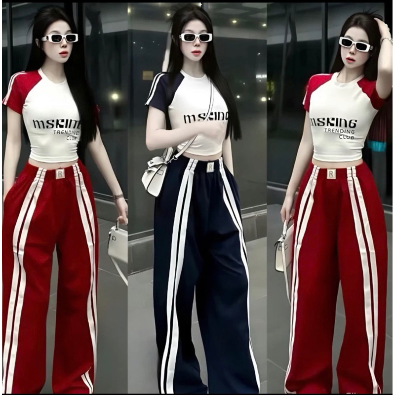 Set Bộ Chữ Miss Mix Quần Xuông Lé Dây Nổi