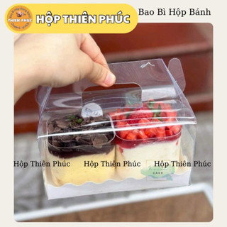 50 Hộp mica 2 cupcake quai xách - Hộp đựng 2 cupcake quai xách làm quà tặng - Hộp đựng 2 hủ yến chưng