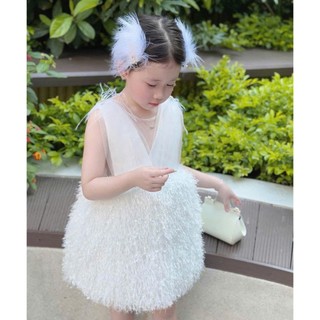  Váy bé gái công chúa thiết kế phối lông sang chảnh dự tiệc đầm bé thôi nôi,đầm sinh nhật bé gái size đại 9-50kg 