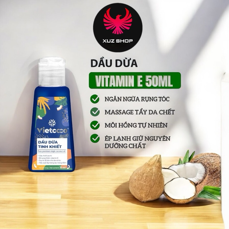 Dầu Dừa Mỹ Phẩm Vietcoco 50ml – Dưỡng Mi, Dưỡng Môi, Dưỡng Da Làm Đẹp Tự Nhiên, An Toàn