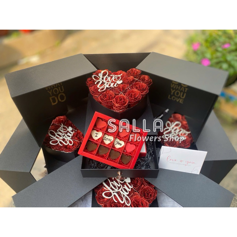 [Quà tặng valentine][Quà tặng hoa và socola]   COMBO hộp quà tặng cao cấp hoa và socola.