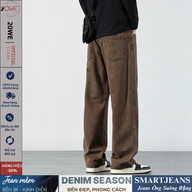 Quần jean Nam ống suông rộng SN01 Màu Nâu dáng baggy chất Demin dày dặn cao cấp 20WE style hàn quốc 2025 | BigBuy360 - bigbuy360.vn