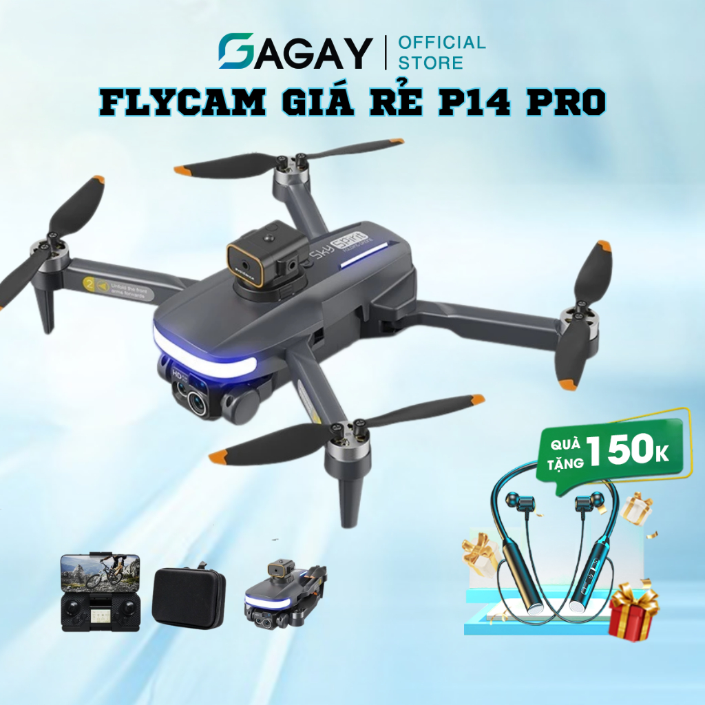 Flycam P14 Pro, Flycam giá rẻ ĐỘNG CƠ KHÔNG CHỔI THAN, Flycam mini cảm biến tránh va chạm