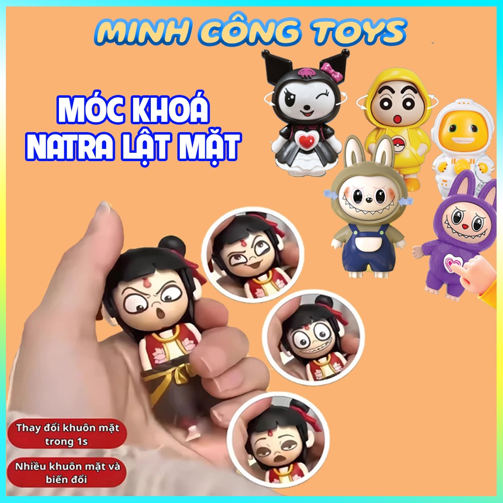 MÓC KHOÁ NATRA LẬT MẶT, ĐỔI ĐẦU LABUBU, SHIN, CAPYBARA, KUROMI, MÓC KHOÁ ĐỔI ĐẦU LẬT MẶT