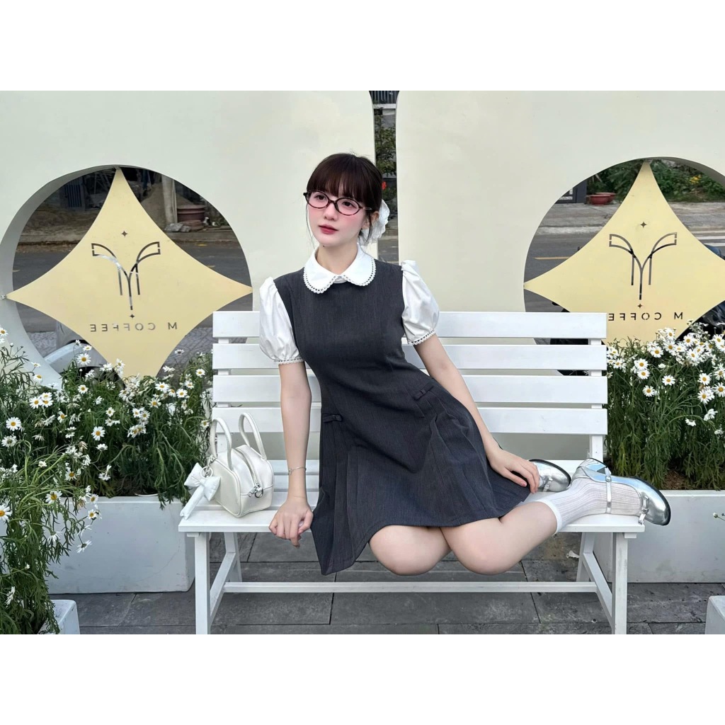 Lily.clothes- Váy sơ mi cộc tay cổ sen dáng ngắn xoè xếp ly phong cách tiểu thư nhẹ nhàng Camy Dress | BigBuy360 - bigbuy360.vn