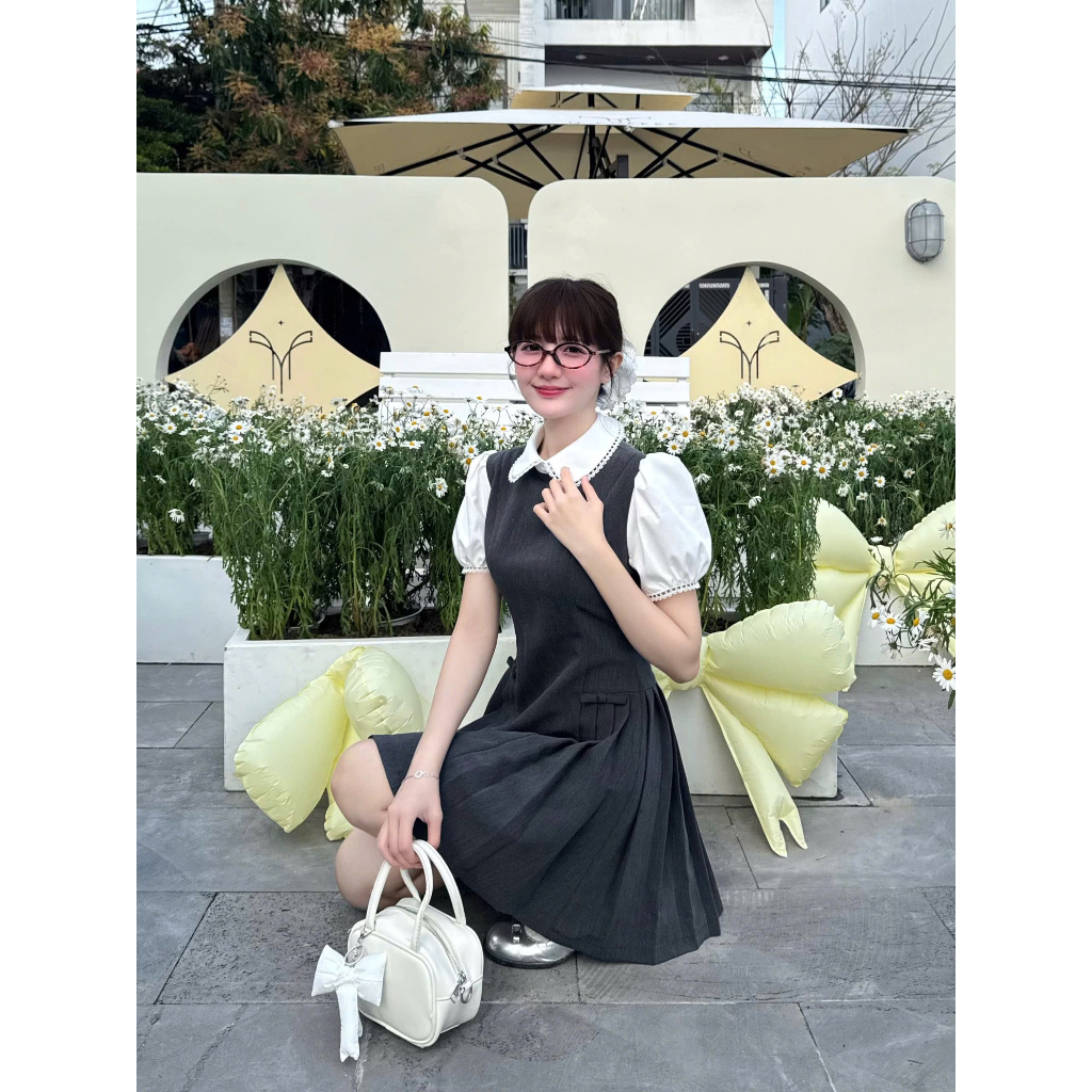 Lily.clothes- Váy sơ mi cộc tay cổ sen dáng ngắn xoè xếp ly phong cách tiểu thư nhẹ nhàng Camy Dress | BigBuy360 - bigbuy360.vn