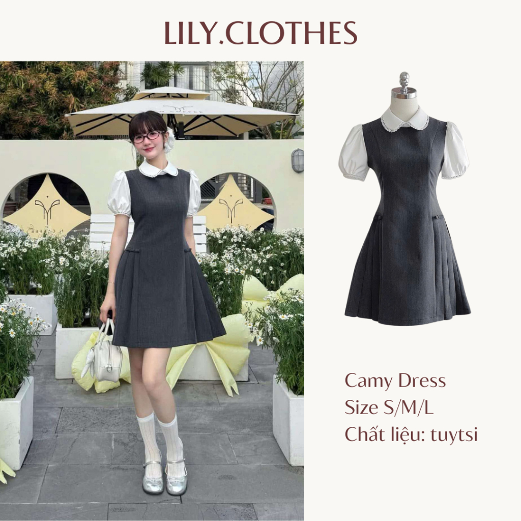 Lily.clothes- Váy nữ dáng ngắn phối cổ sơ mi phong cách tiểu thư nhẹ nhàng Camy Dress