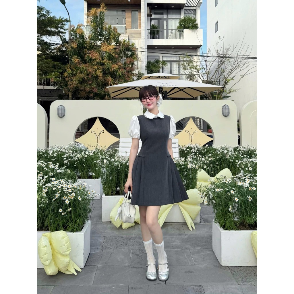 Lily.clothes- Váy sơ mi cộc tay cổ sen dáng ngắn xoè xếp ly phong cách tiểu thư nhẹ nhàng Camy Dress | BigBuy360 - bigbuy360.vn
