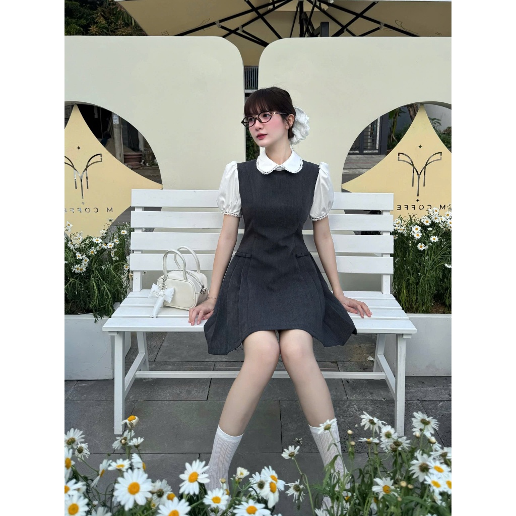 Lily.clothes- Váy sơ mi cộc tay cổ sen dáng ngắn xoè xếp ly phong cách tiểu thư nhẹ nhàng Camy Dress | BigBuy360 - bigbuy360.vn