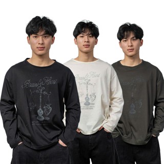 Áo thun dài tay sleeve shirts họa tiết brain và heart in chìm form loose THEM Studio, áo thun unisex basic street style