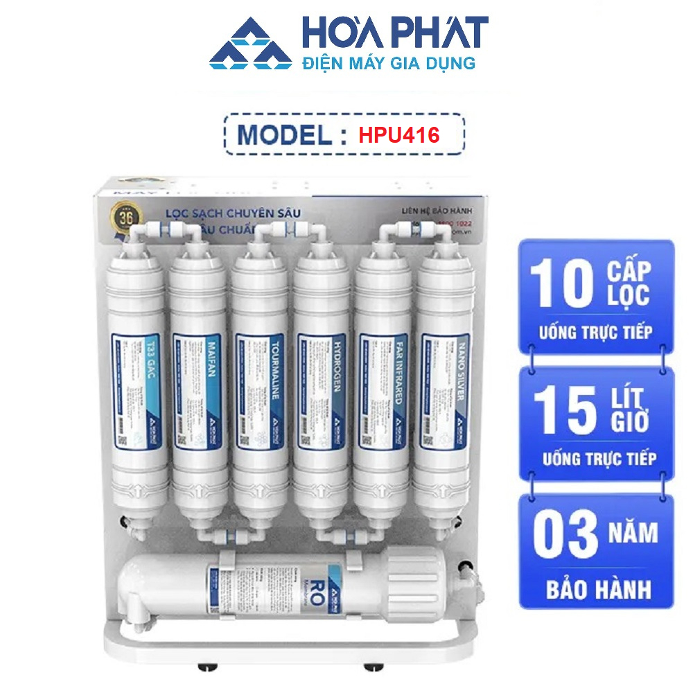 Máy lọc nước RO để gầm Hòa Phát HPU416, 10 cấp lọc, để gầm nhỏ gọn - bảo hành 36 tháng - Bảo hành chính hãng 36 tháng.