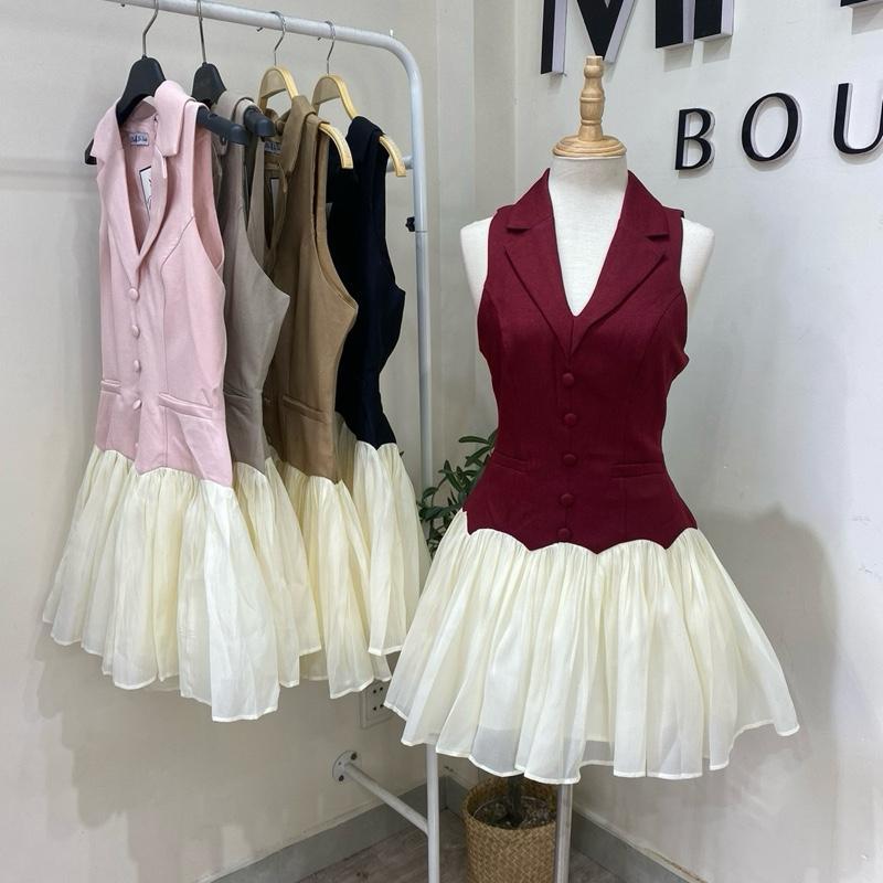 D98 Đầm vest nút bọc kín lưng dáng xoè form ngắn - MITRUC