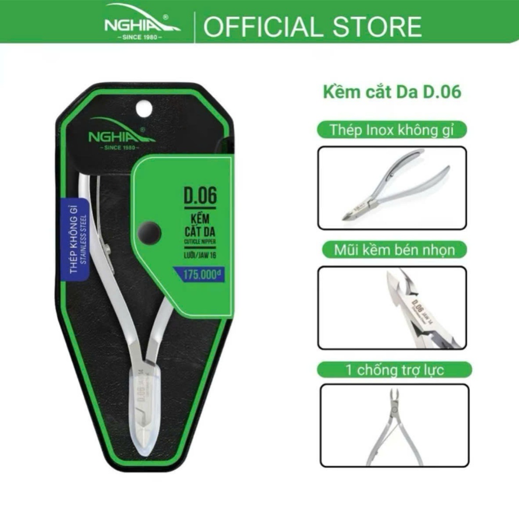 Kềm cắt da NGHĨA D06 xám bằng thép không gỉ bền chống sét lưỡi kềm siêu bén an toàn khi làm nail