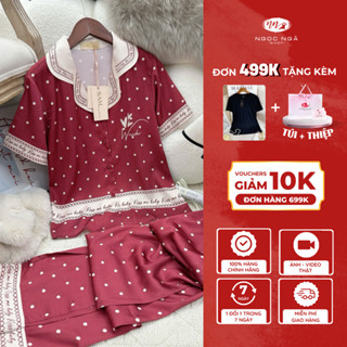 Bộ pijama mặc nhà Sam kiểu dáng áo cộc quần dài chất lụa luxury mềm thoáng mát họa tiết trẻ trung