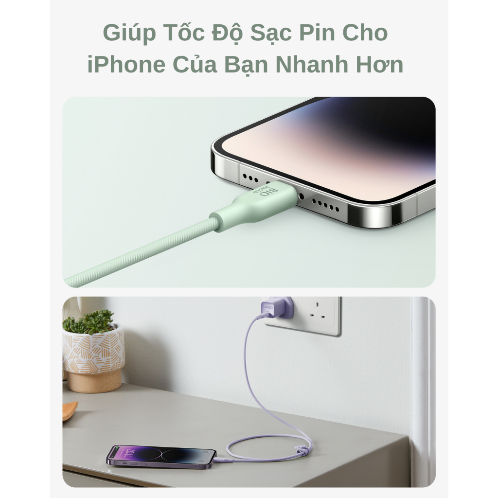 [ịP8-14] Combo sạc nhanh Anker 20W/30W 1 cổng| Củ sạc Zolo 20/30W & Cáp CtoL (Lightning) MFi Bio-based A2699/8 + A80B1/2 | BigBuy360 - bigbuy360.vn