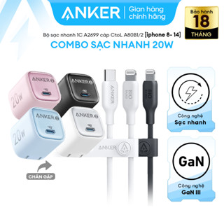 Bộ sạc nhanh Anker Zolo 20W cho iPhone 8 đến iPhone 14 series - Củ 20W 1C & Cáp CtoL đạt chứng chỉ MFi A2699/8+ A80B1/2