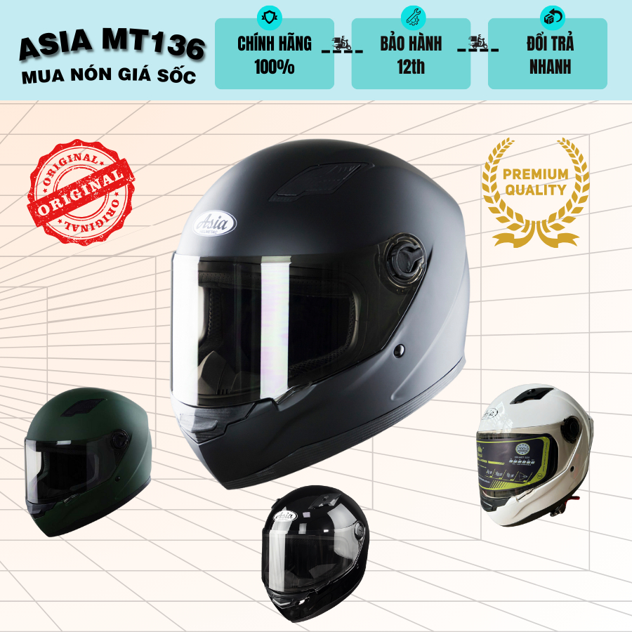 Mũ bảo hiểm Fullface Asia 136 mẫu mới - Form mũ gọn - bảo hành 12 tháng