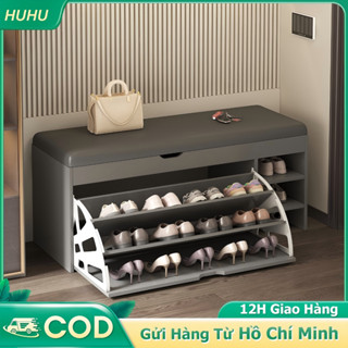 HUHU Tủ Giày lối vào  Gỗ Cánh Lật Cao Cấp Kết Hợp Nệm Ghế Ngồi Mang Giày  kệ ghế để giày 3 ngăn có hộc để đồ