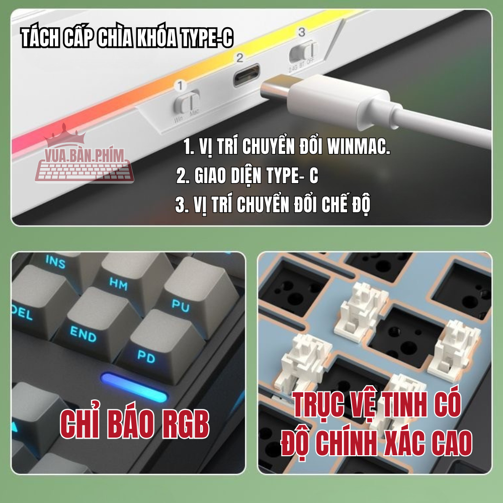 [HÀNG SẴN] Bàn phím cơ Riccks Rs8 | riccks rs87 V2 không dây, mạch xuôi, led rgb, gasket mount, hostswap, qmk via | BigBuy360 - bigbuy360.vn