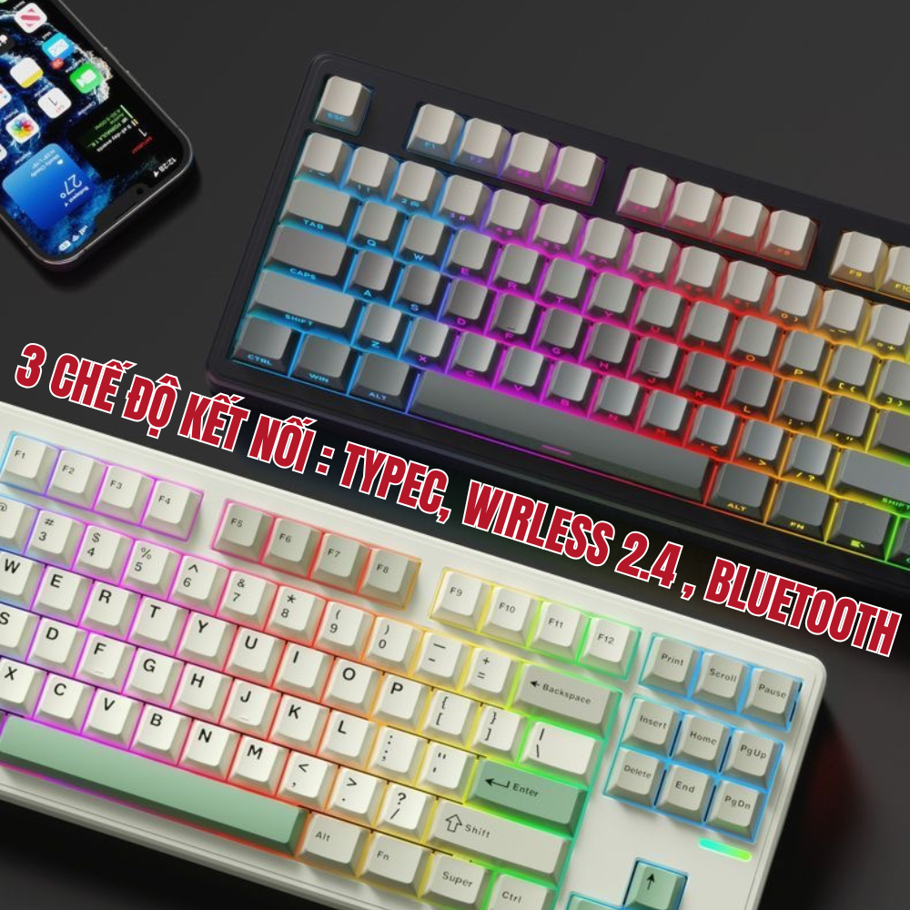 [HÀNG SẴN] Bàn phím cơ Riccks Rs8 | riccks rs87 V2 không dây, mạch xuôi, led rgb, gasket mount, hostswap, qmk via | BigBuy360 - bigbuy360.vn
