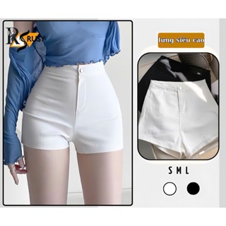  Quần đùi nữ kaki nữ lưng cao trơn  quần short nữ kaki cạp cao không túi đen trắng ,quần dance ôm eo RUSY 