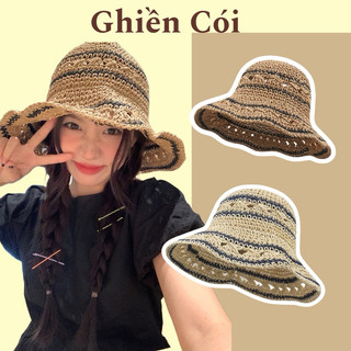 Mũ rơm cói thủ công cho phụ nữ có vành lớn che nắng mùa hè, có thể gấp lại, thoáng khí đi biển, du lịch Ghiền Cói