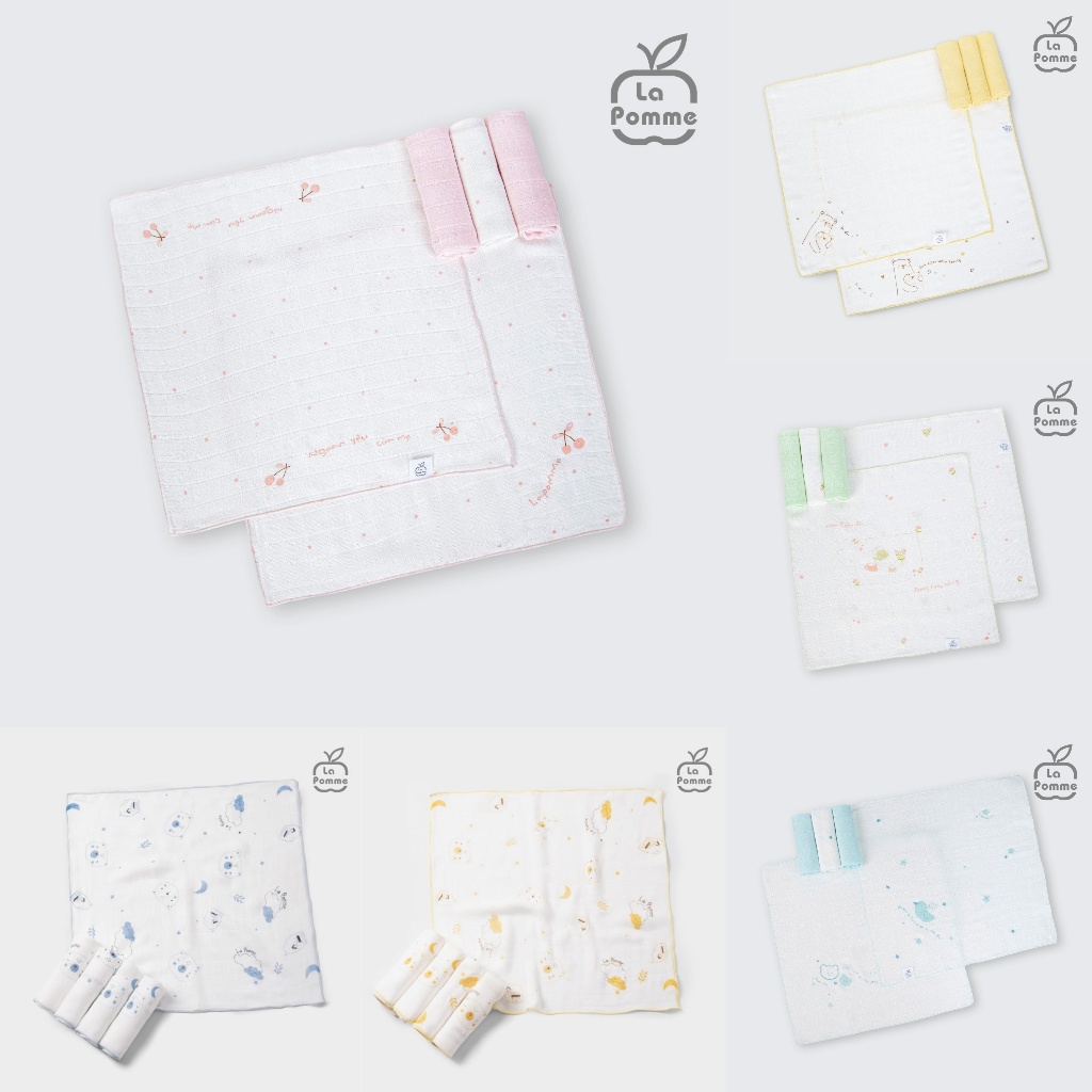 LA POMME SS25 - Set 5 khăn sữa Lapomme 2 lớp cao cấp ( 30x30cm) cho trẻ sơ sinh  | 23A - F.T3A - 23A