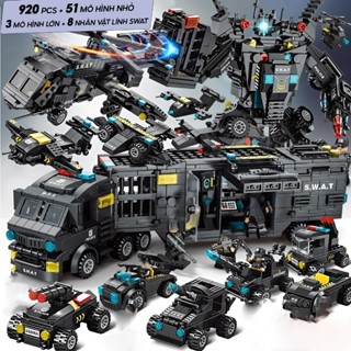 [920 CHI TIẾT] Bộ đồ chơi logo xếp hình Cảnh Sát đội đặc nhiệm SWAT mô hình lắp ráp Robot và Máy Bay