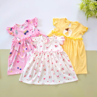  Đầm Thun Cánh Tiên Hoạ Tiết Siêu Cưng Cho Bé Gái 