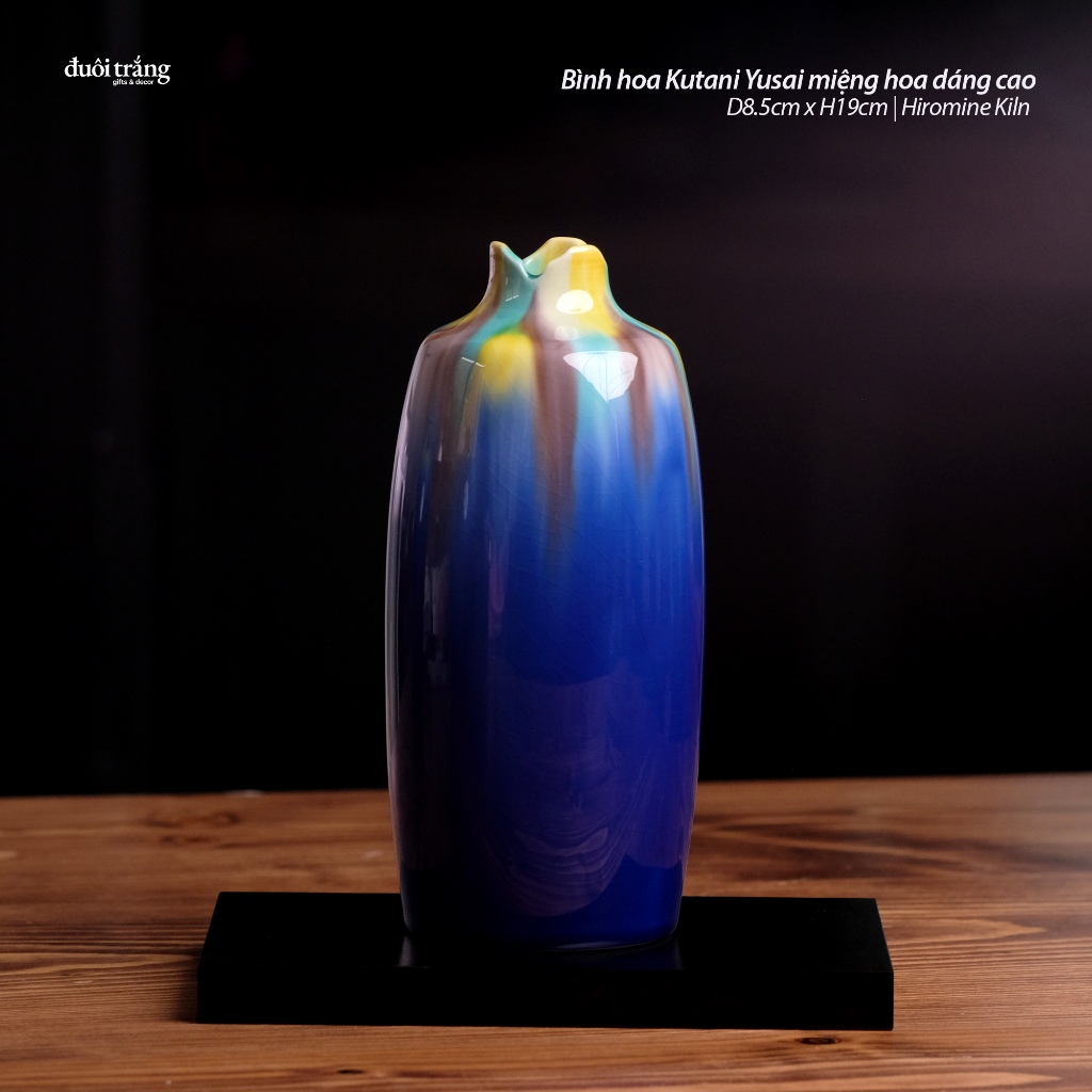 Bình hoa Kutani Yusai miệng hoa dáng cao D8.5cm x H19cm - Hiromine Kiln - N169-03 - Kutani