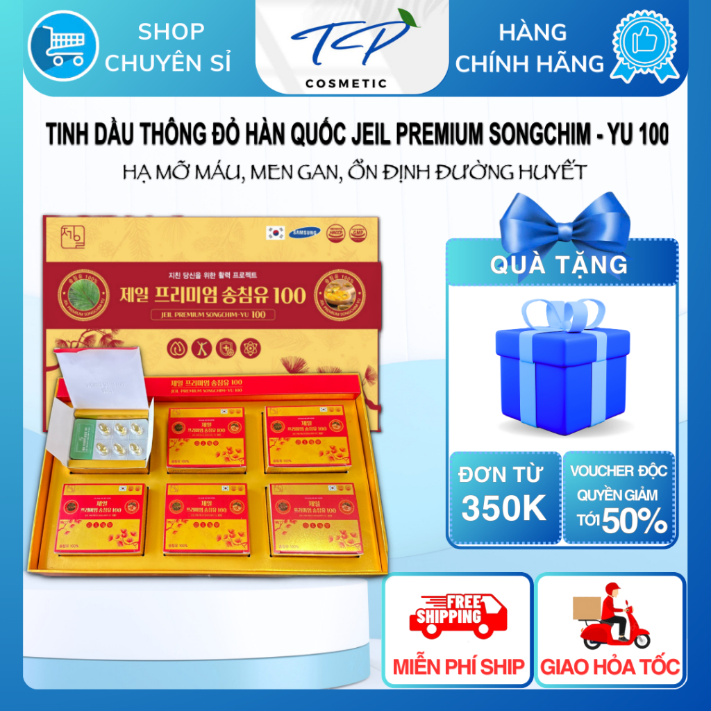 Tinh Dầu Thông Đỏ Hàn Quốc Jeil Premium Singchin YU 100 (Hộp 90 hoặc 180 viên/450mg/v) Tan mỡ máu