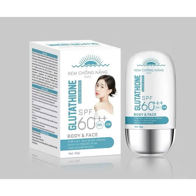 Kem Chống Nắng NMN GLUTATHIONE Elastin White BODY & FACE SPF 60+++ PA++++ Chống tia UVA, UVB, Giúp m