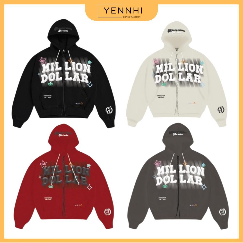 Áo khoác nỉ bông Millon D0llar in nổi Boxy cánh rơi Jacket FAFIC studio khóa 2 chiều unisex from rộn