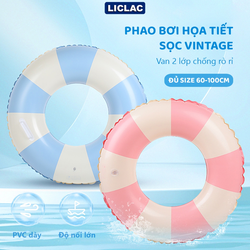 Phao Bơi Hình Tròn Họa Tiết Sọc Vintage chất liệu PVC dày Đủ Size cho trẻ em và người lớn PTR-VTG