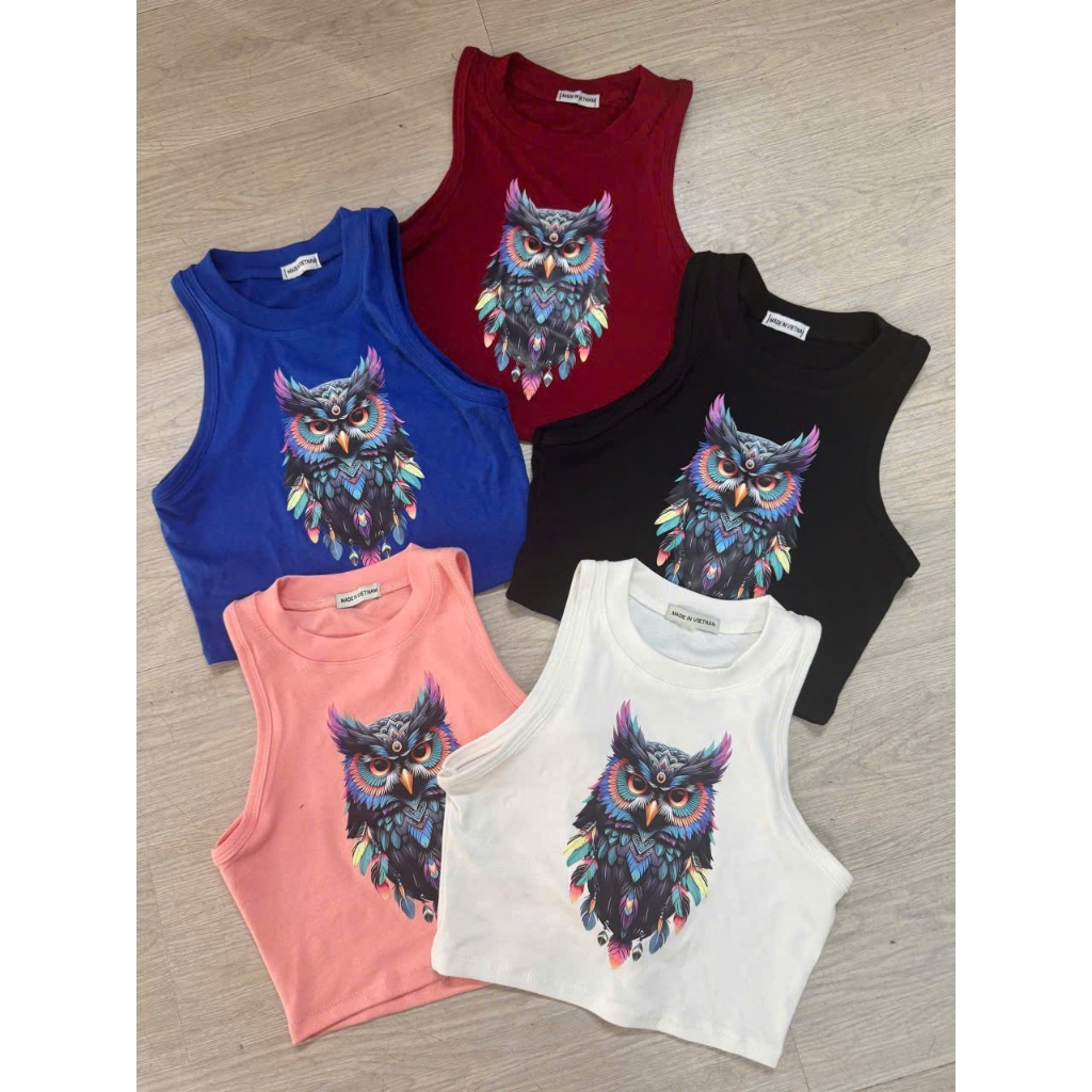Áo 3 lỗ croptop in hình con chim cú mèo cực hot , chất thun bozip mềm mịn