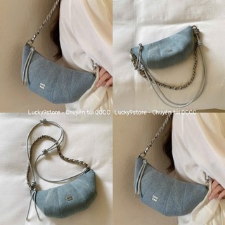  Túi nữ Túi Chio 2nd đeo vai size 21 dáng vỏ sò denim có dây xích đeo chéo đeo vai hàng Quảng Châu 022# 