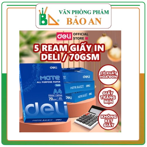 Thùng 5 Ream Giấy A4 Deli Giấy In Photo Copy 70gsm Chính Hãng Loại Dày Ream 500 Tờ Gia Nguyễn