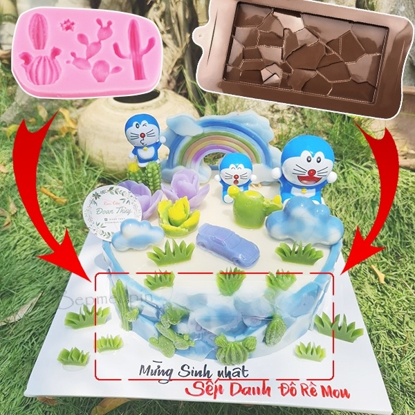 Khuôn silicon vỉ xương rồng và khuôn đá rối ốp viền đá rối khuôn socola khuôn rau câu trang trí bánh ngọt