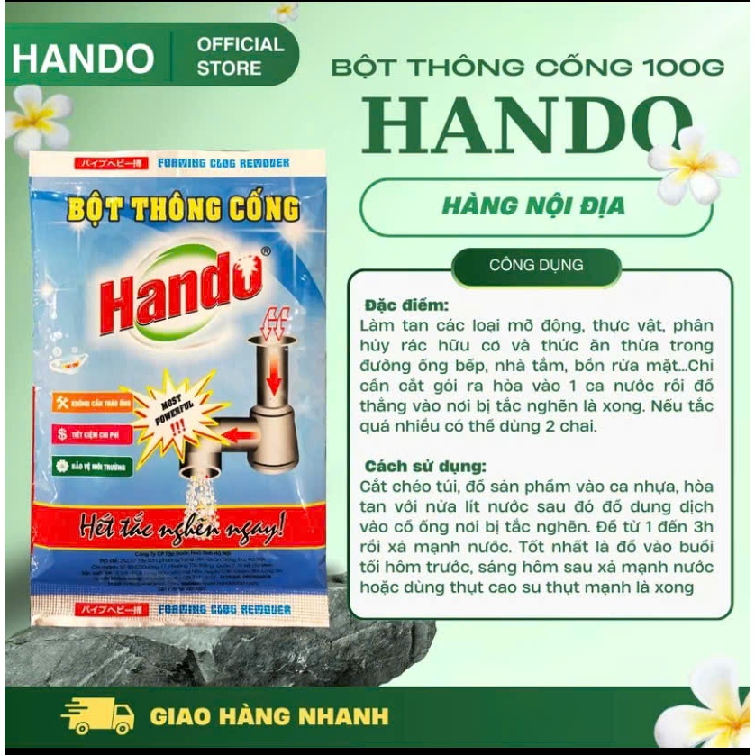 Bột thông cống Hando 100g cực mạnh an toàn đường ống