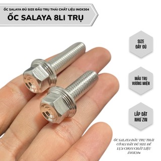 Ốc salaya trụ thái 8li25 ren nhuyễn chất liệu inox304 sáng bóng