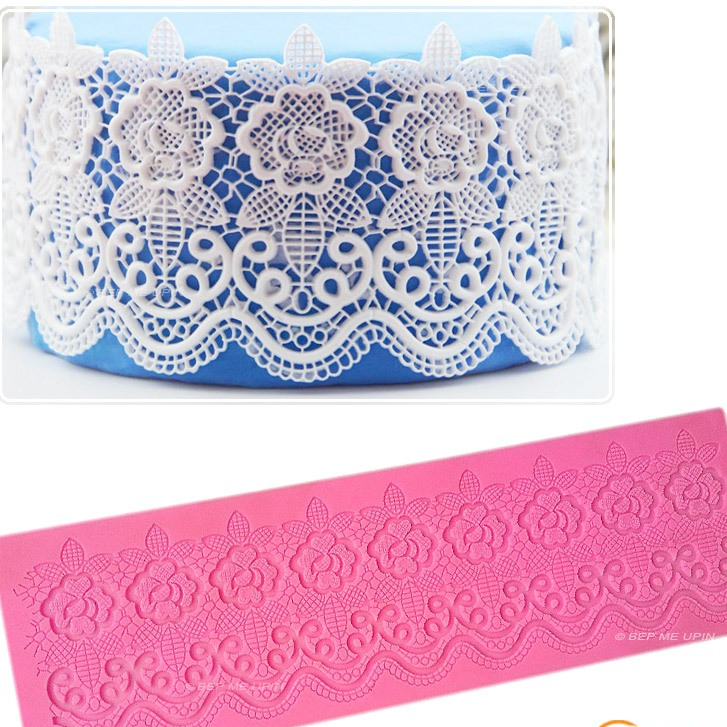 Khuôn silicon ren họa tiết hoa lá hồng mã R10