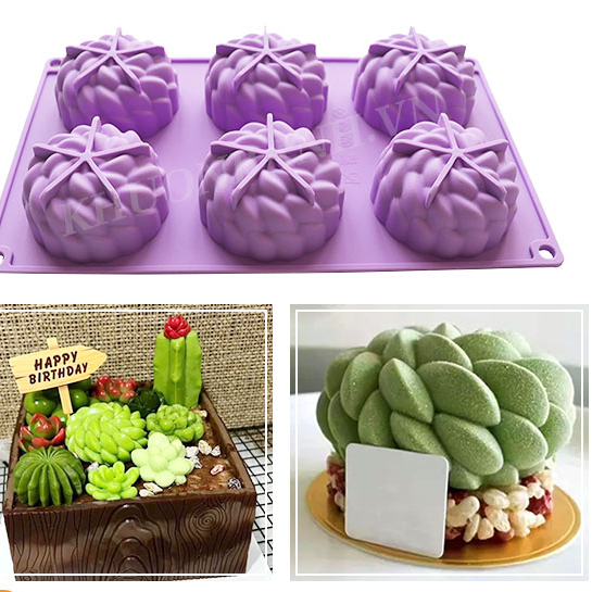 Khuôn silicon sen đá xoắn mọng nước vỉ 6 sen đá