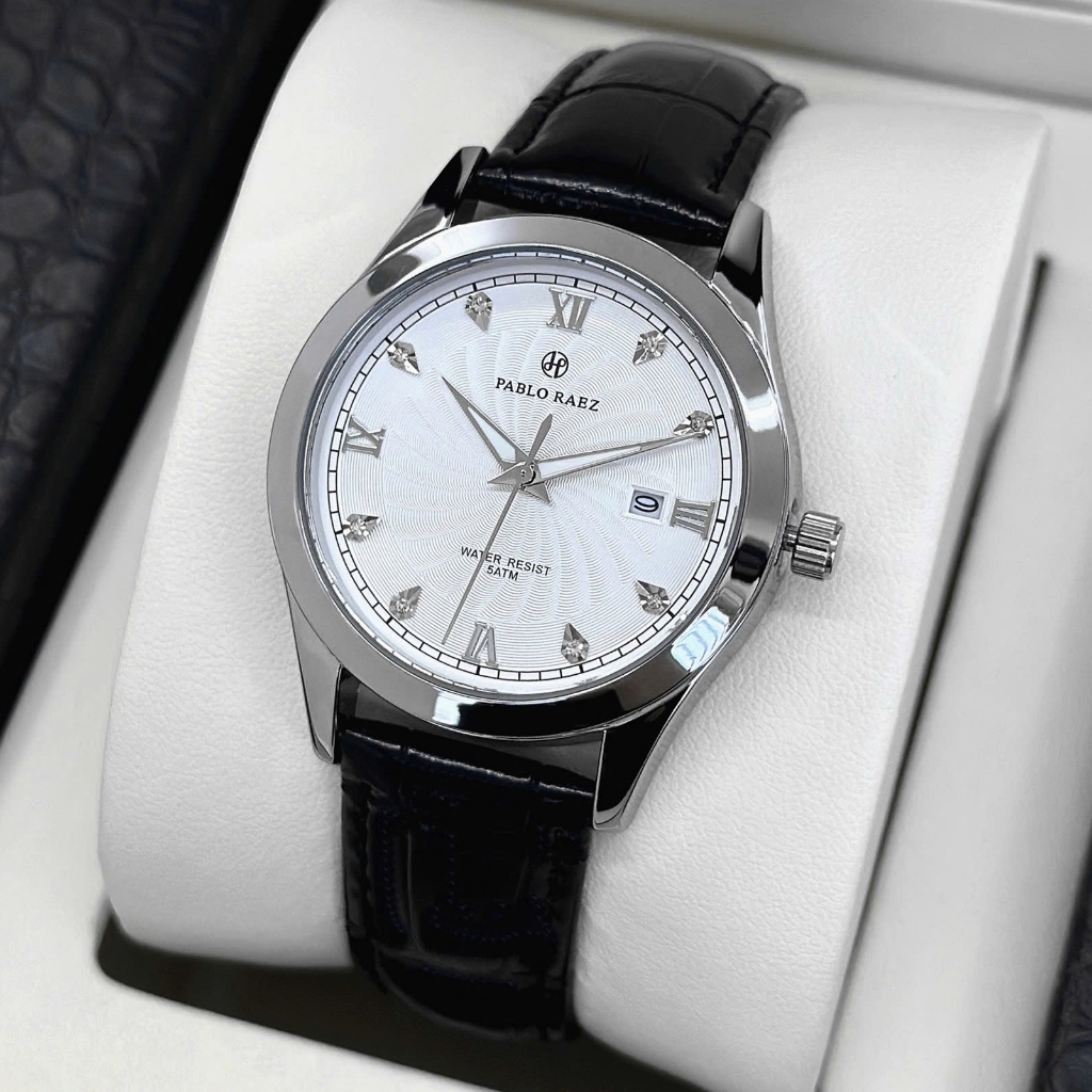Đồng hồ dây da nam sang trọng PABLO RAEZ lịch ngày chống nước 3ATM cao cấp X329 CARIENT