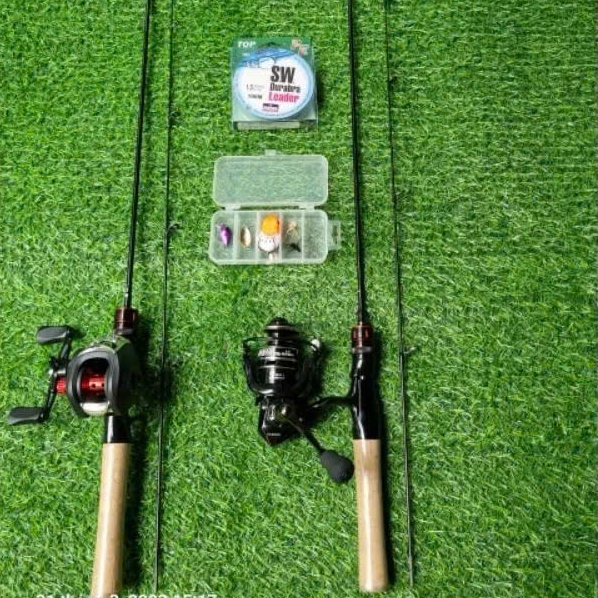 ComBo Cần Câu Cá ul Cán Gỗ 1m68 1m8 1m98 máy ngang tay trái và phải và máy đứng ac2000 kèm phụ kiện