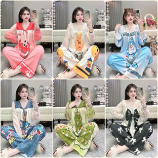 [Mẫu mới] Đồ bộ Pyjama nữ tay dài tiểu thư lụa latin in 5D Labubu cao cấp nhiều hình xinh