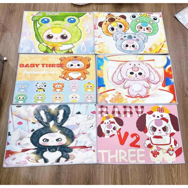 Thảm chùi chân 3D hình baby three, labubu, capybara siêu hot, Thảm Vải Chống Trượt